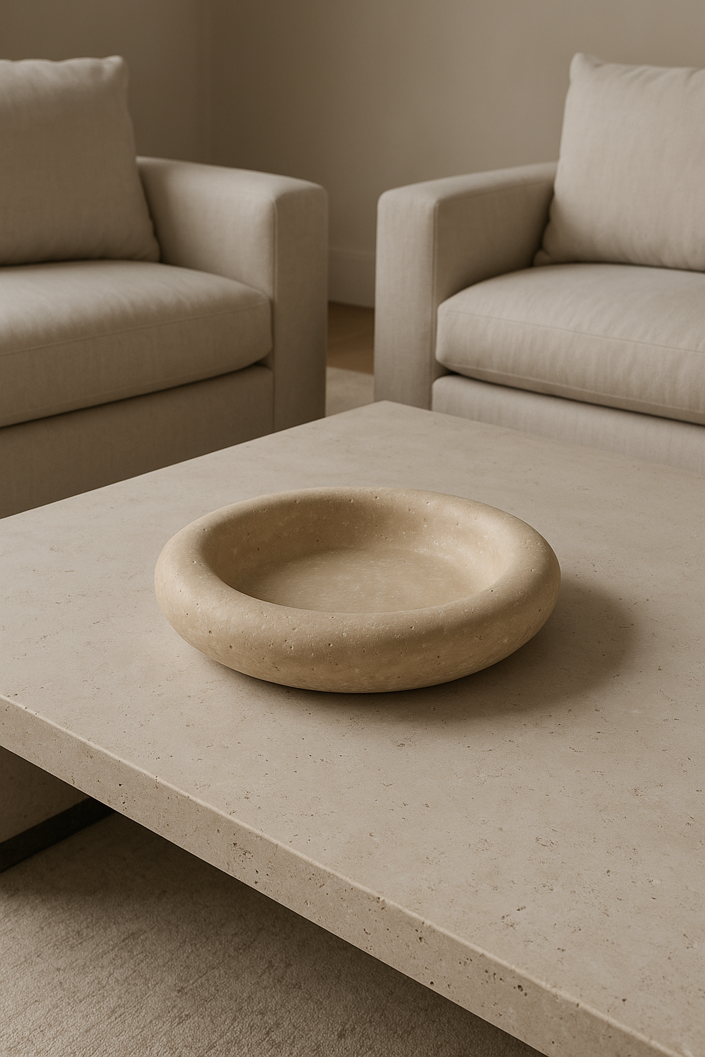 Beige Travertine Round Catchall