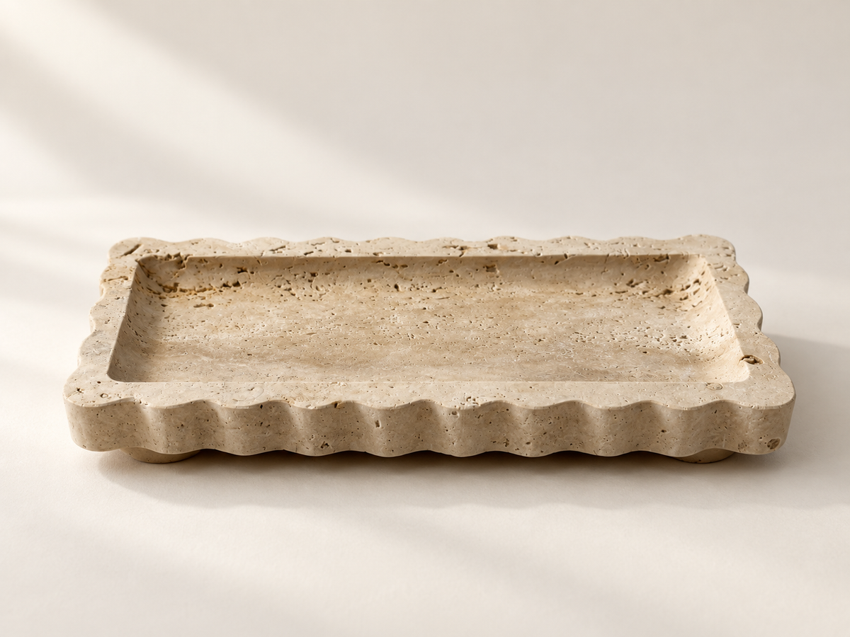 Scalloped Travertine Marble Rectangular Tray