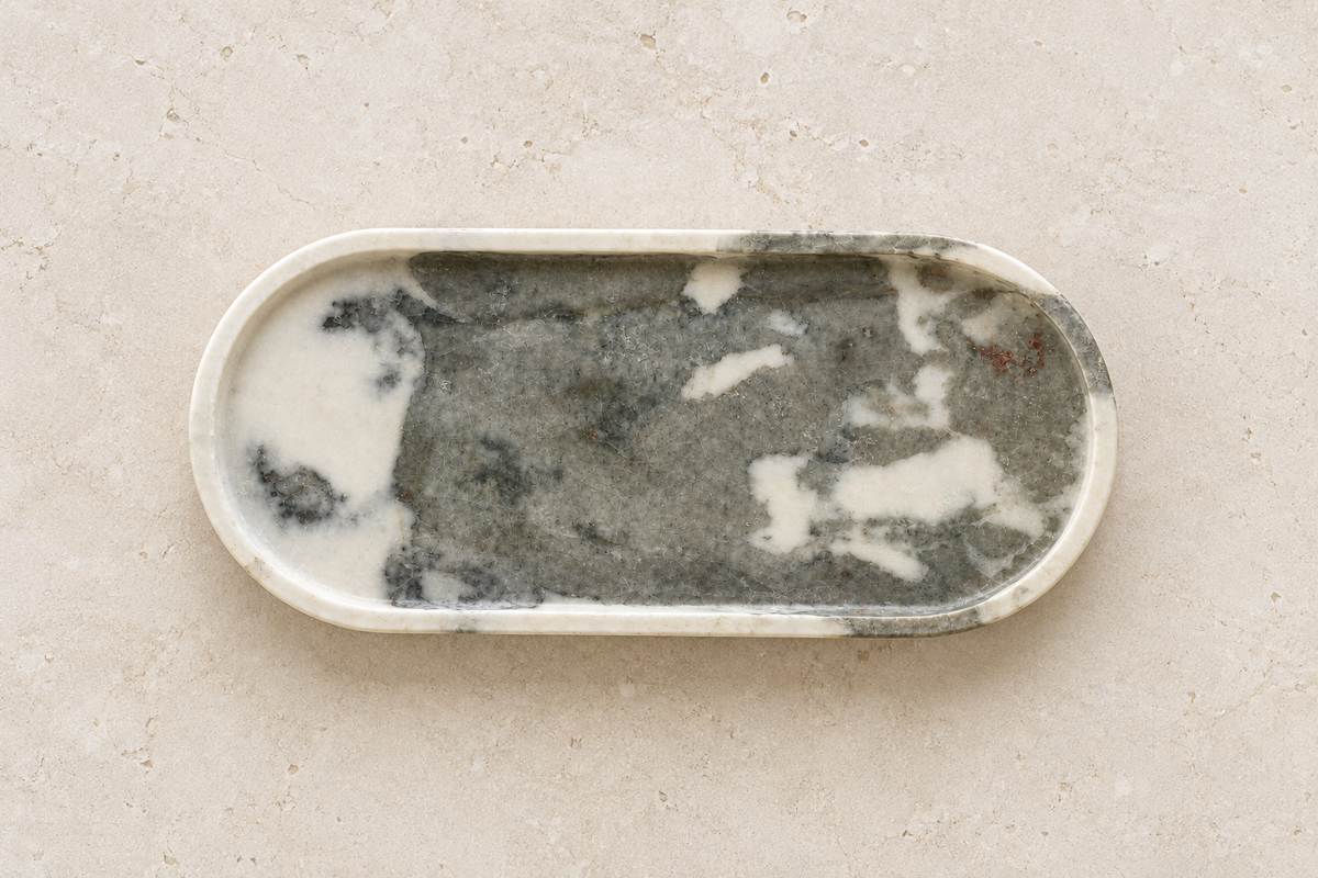 Ice Jade Marble Oval Tray