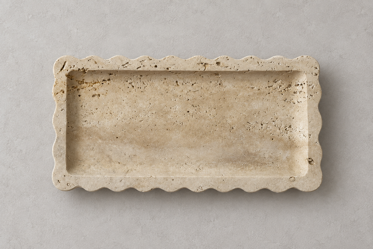 Scalloped Travertine Marble Rectangular Tray
