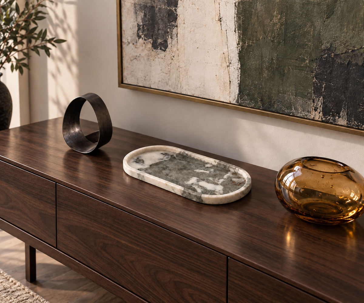 Ice Jade Marble Oval Tray