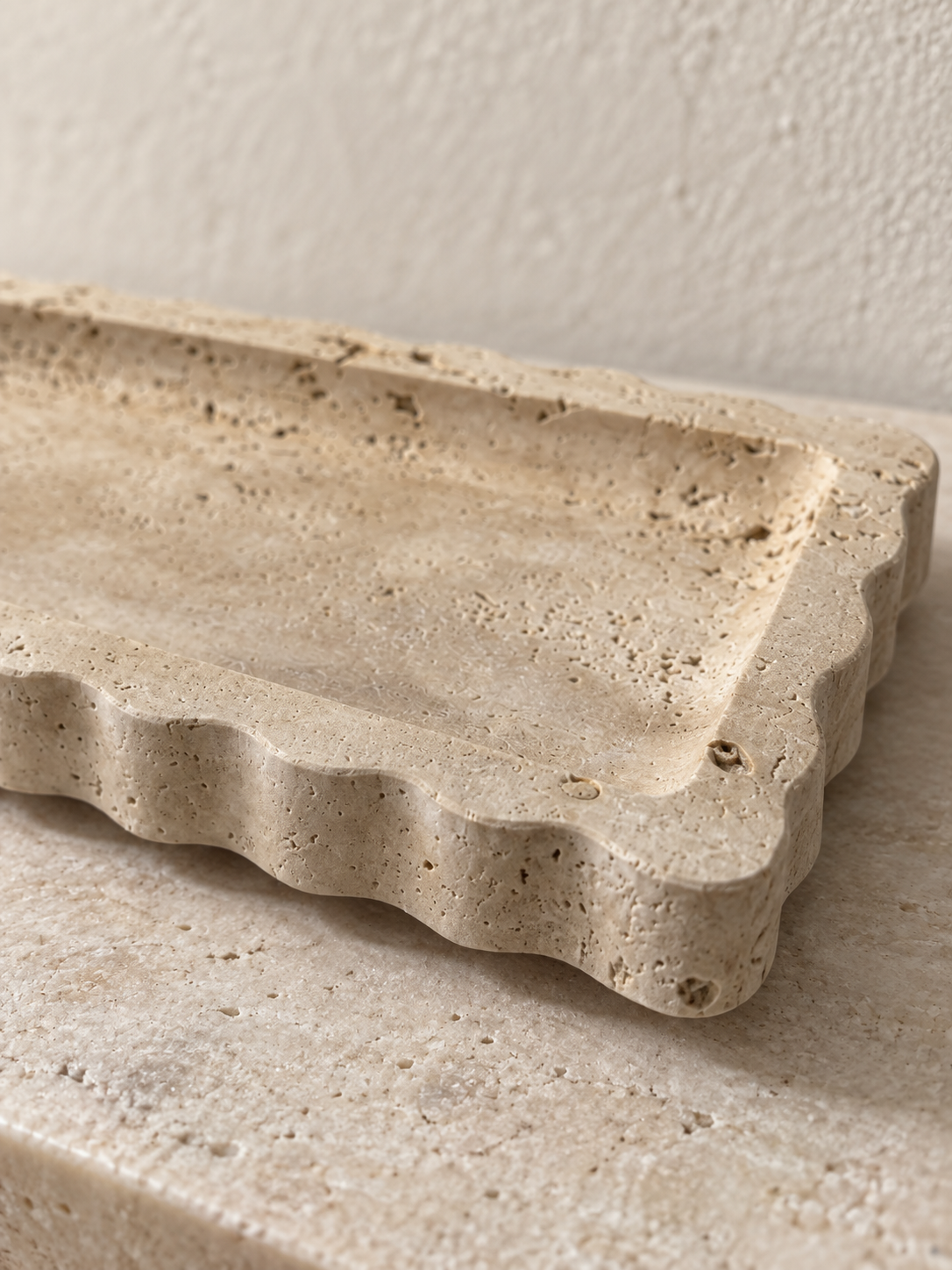 Scalloped Travertine Marble Rectangular Tray