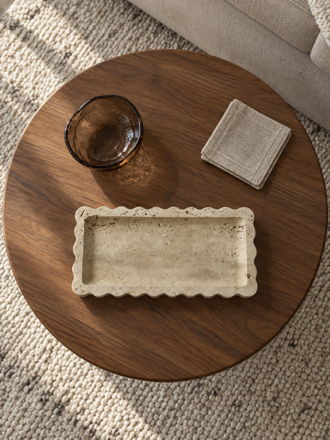 Scalloped Travertine Marble Rectangular Tray