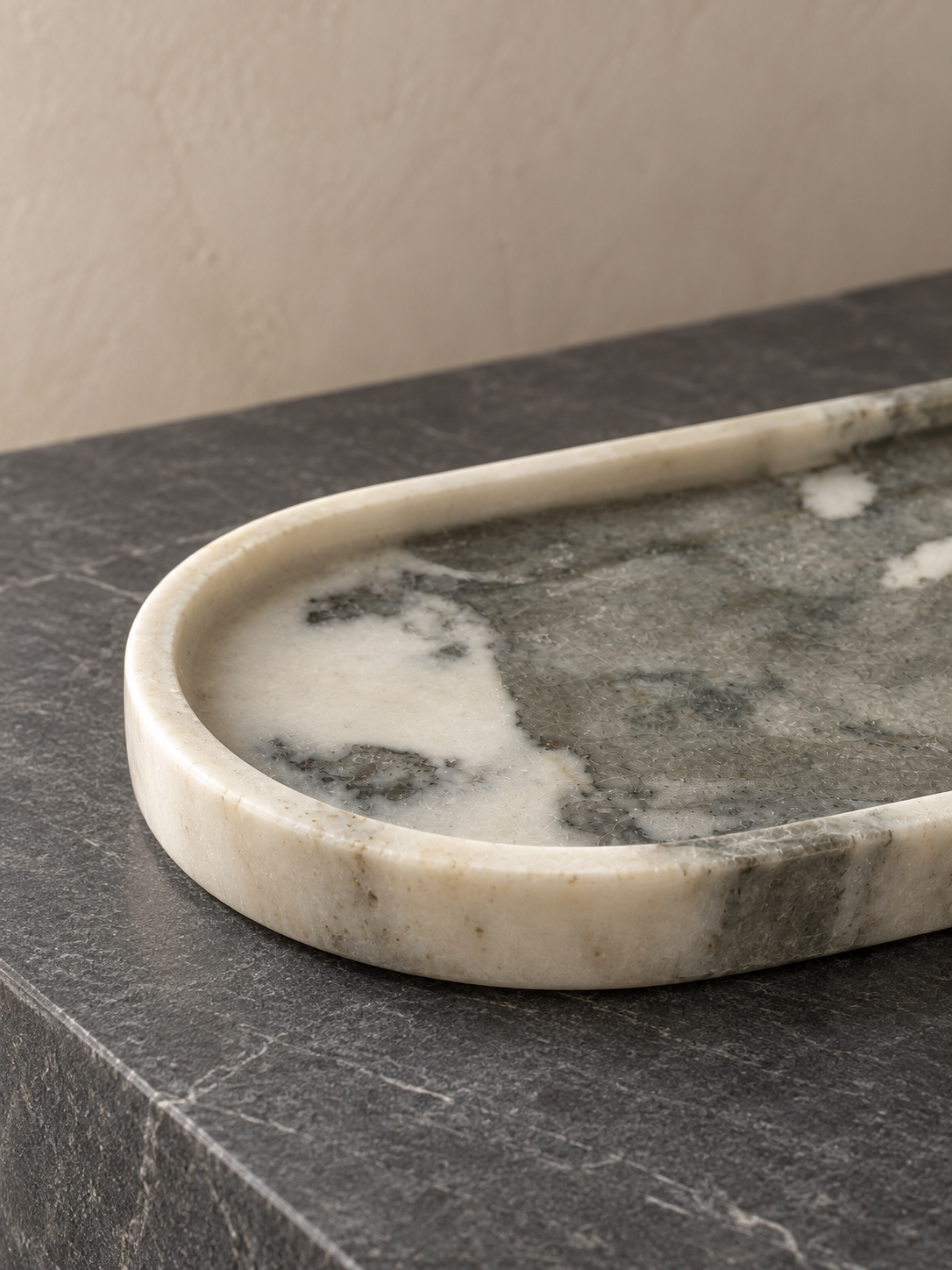 Ice Jade Marble Oval Tray