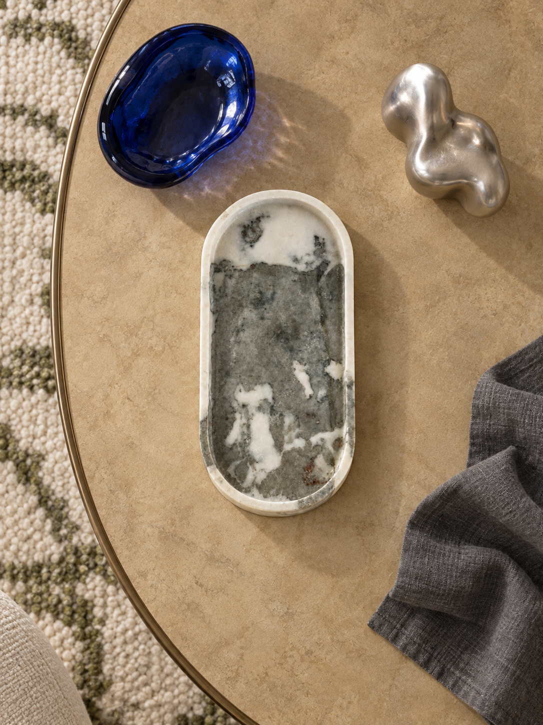 Ice Jade Marble Oval Tray