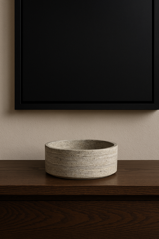 Silver Travertine Decorative Centerpiece Bowl