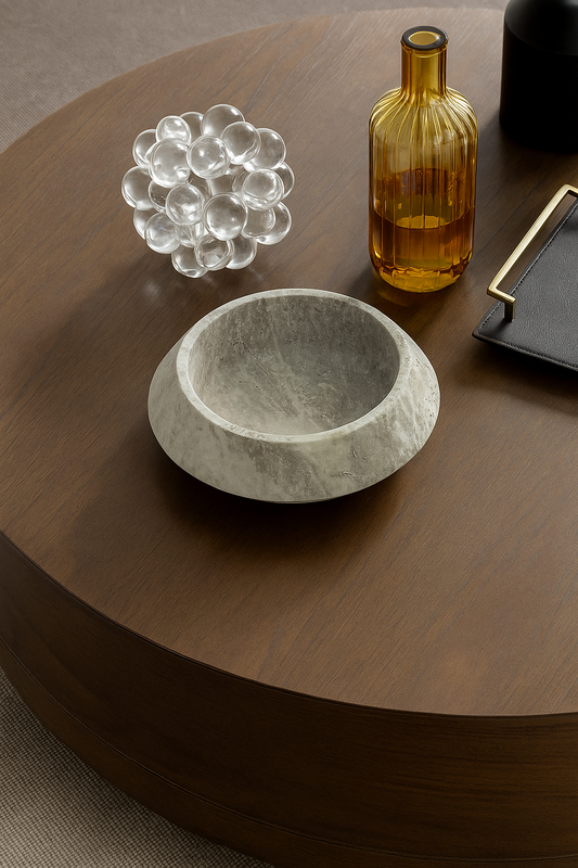 Handcarved Silver Travertine Bowl