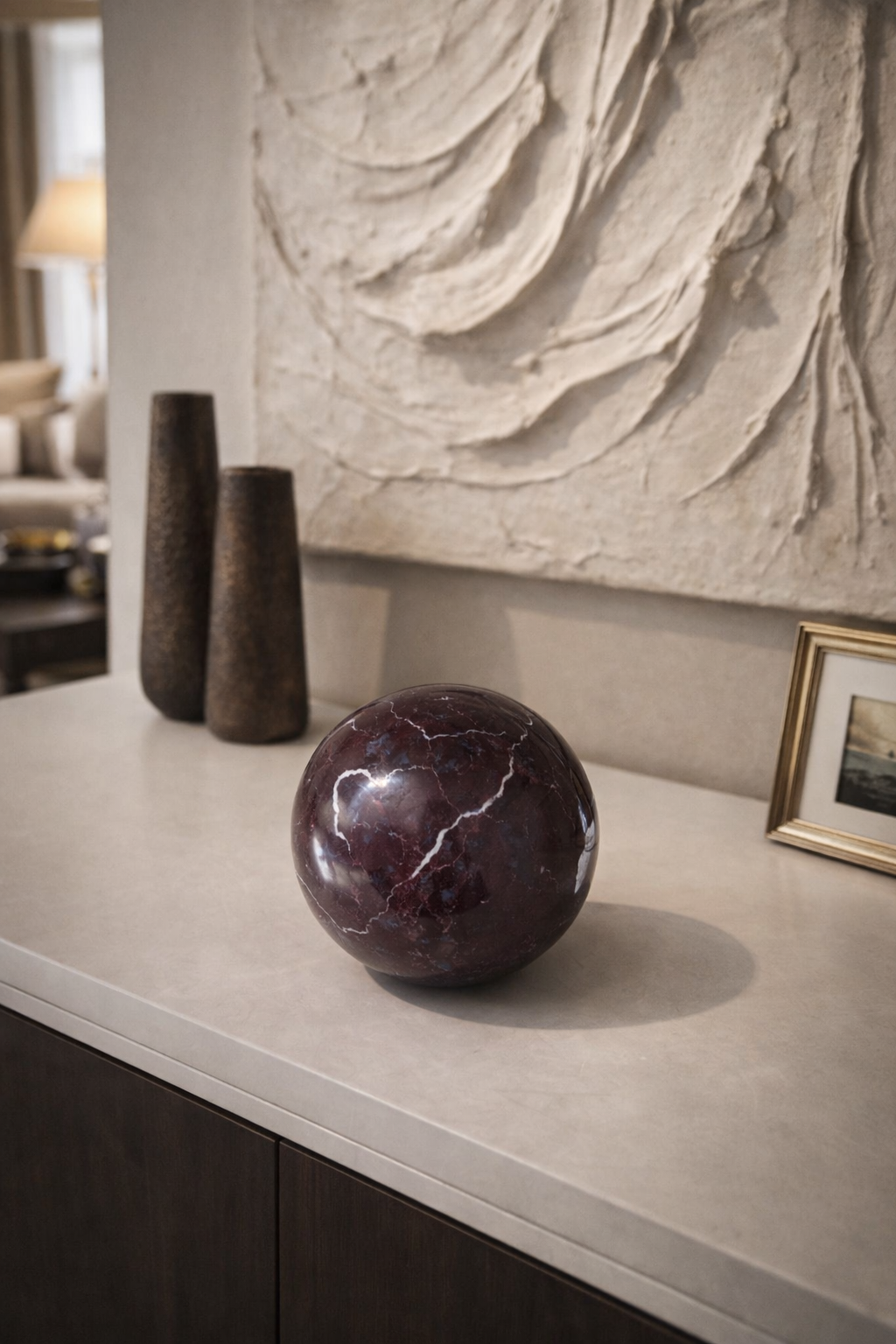 Handmade Rosso Levanto Marble Sphere