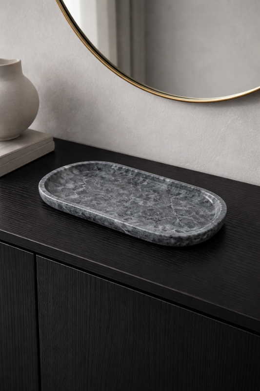 Gray Marble Oval Tray