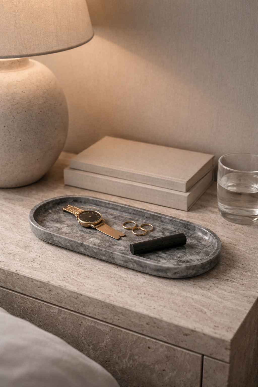 Gray Marble Oval Tray
