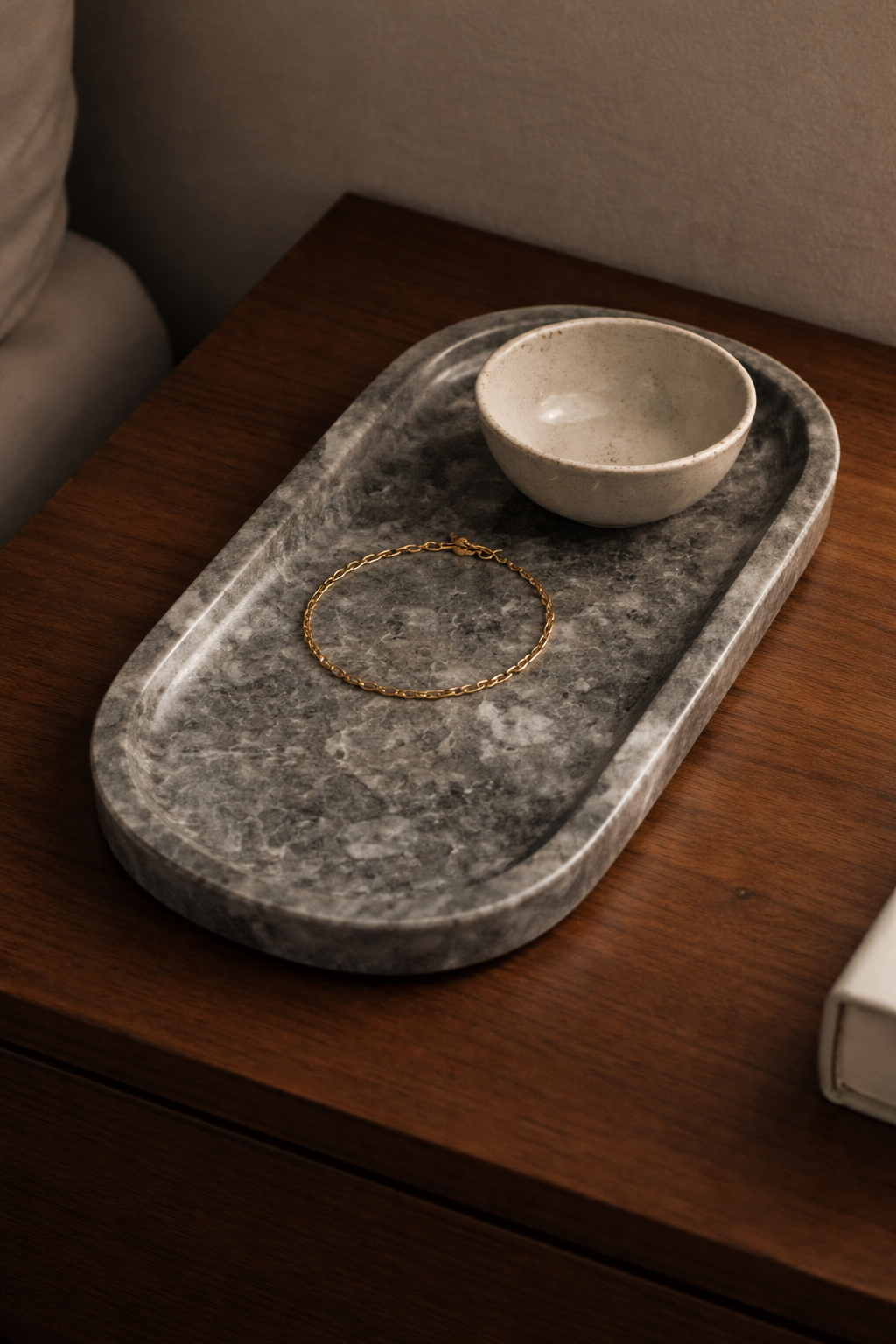 Gray Marble Oval Tray