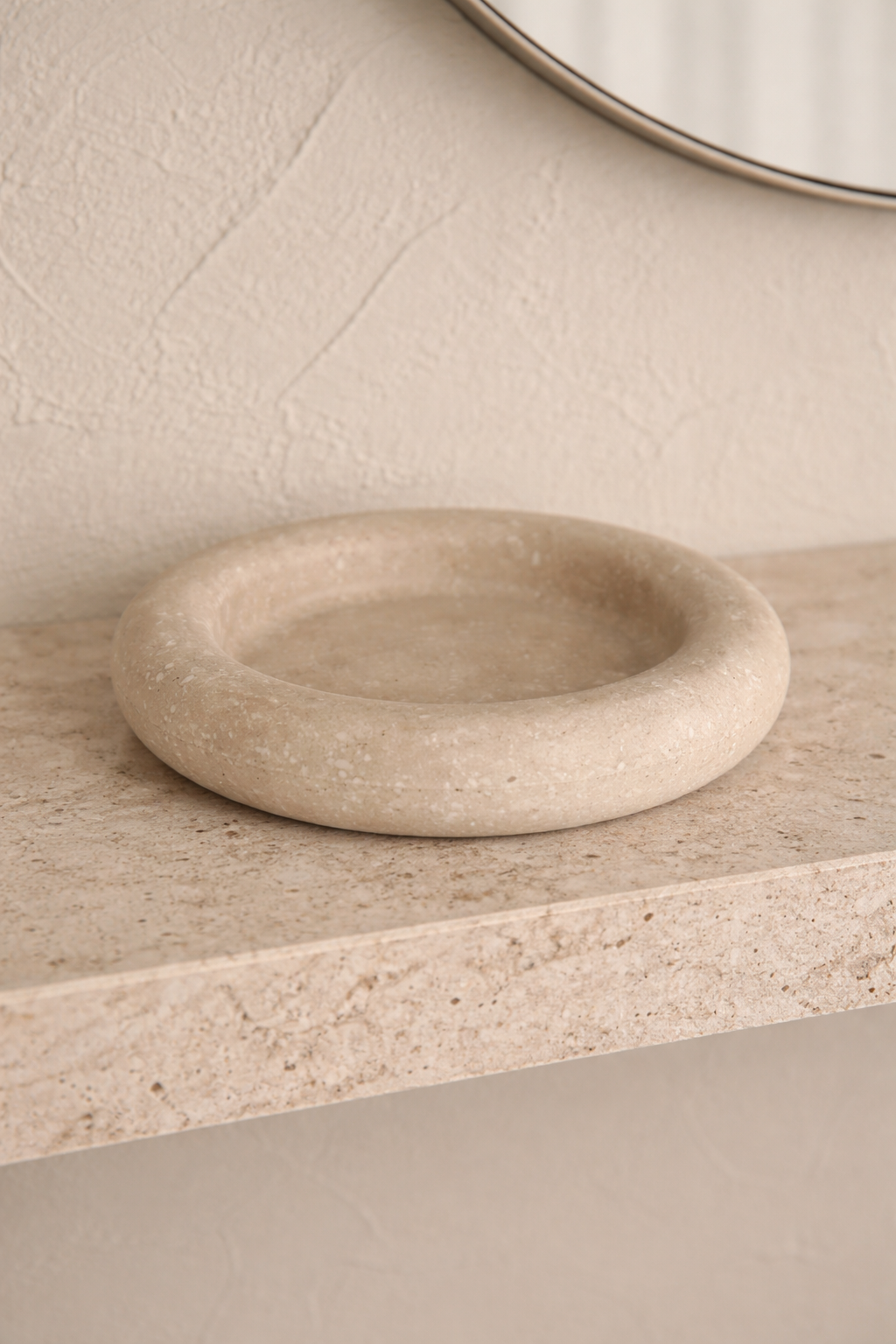 Beige Travertine Round Catchall
