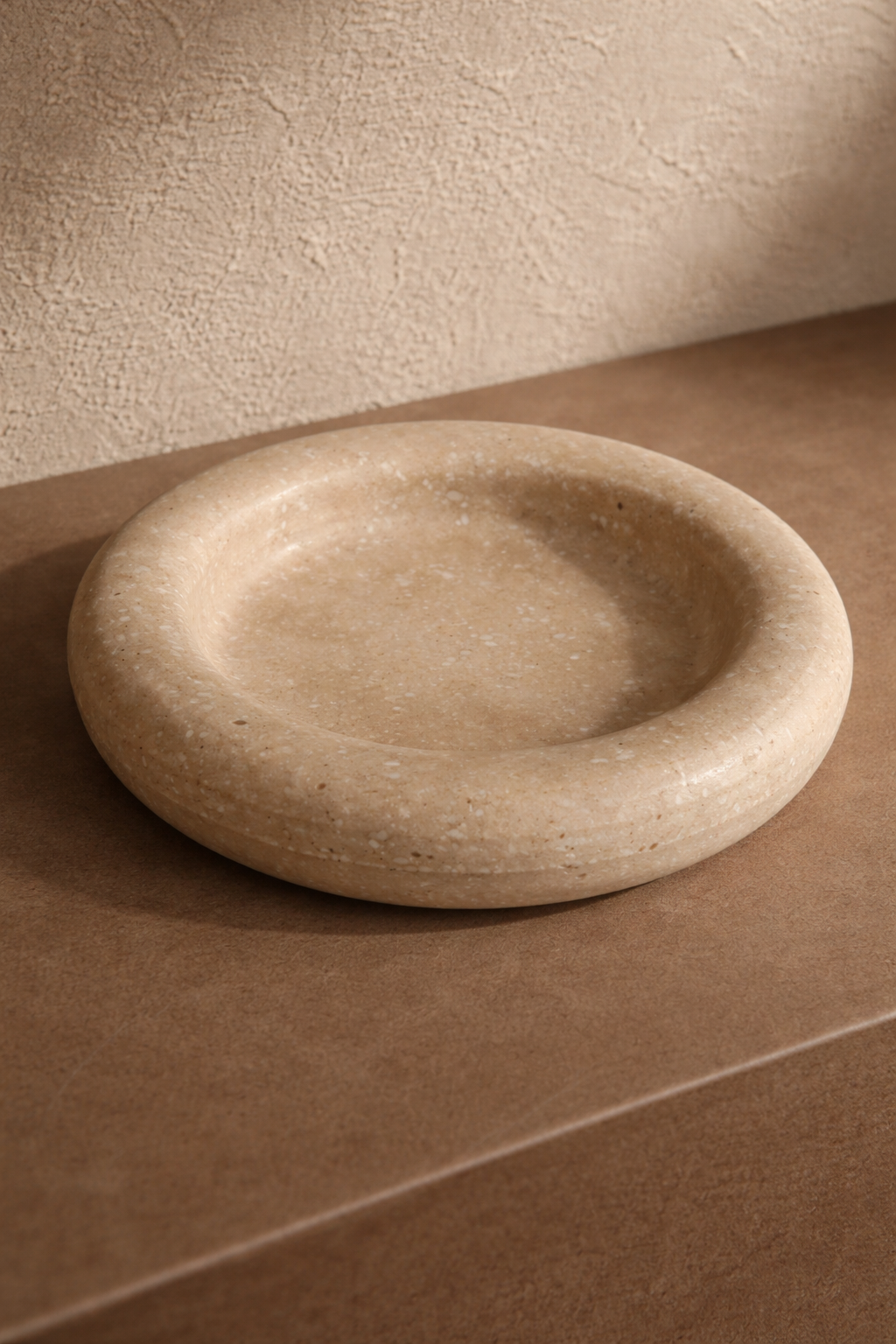Beige Travertine Round Catchall
