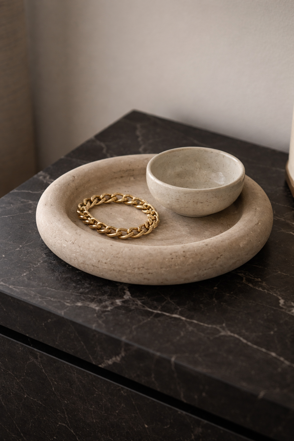 Beige Travertine Round Catchall