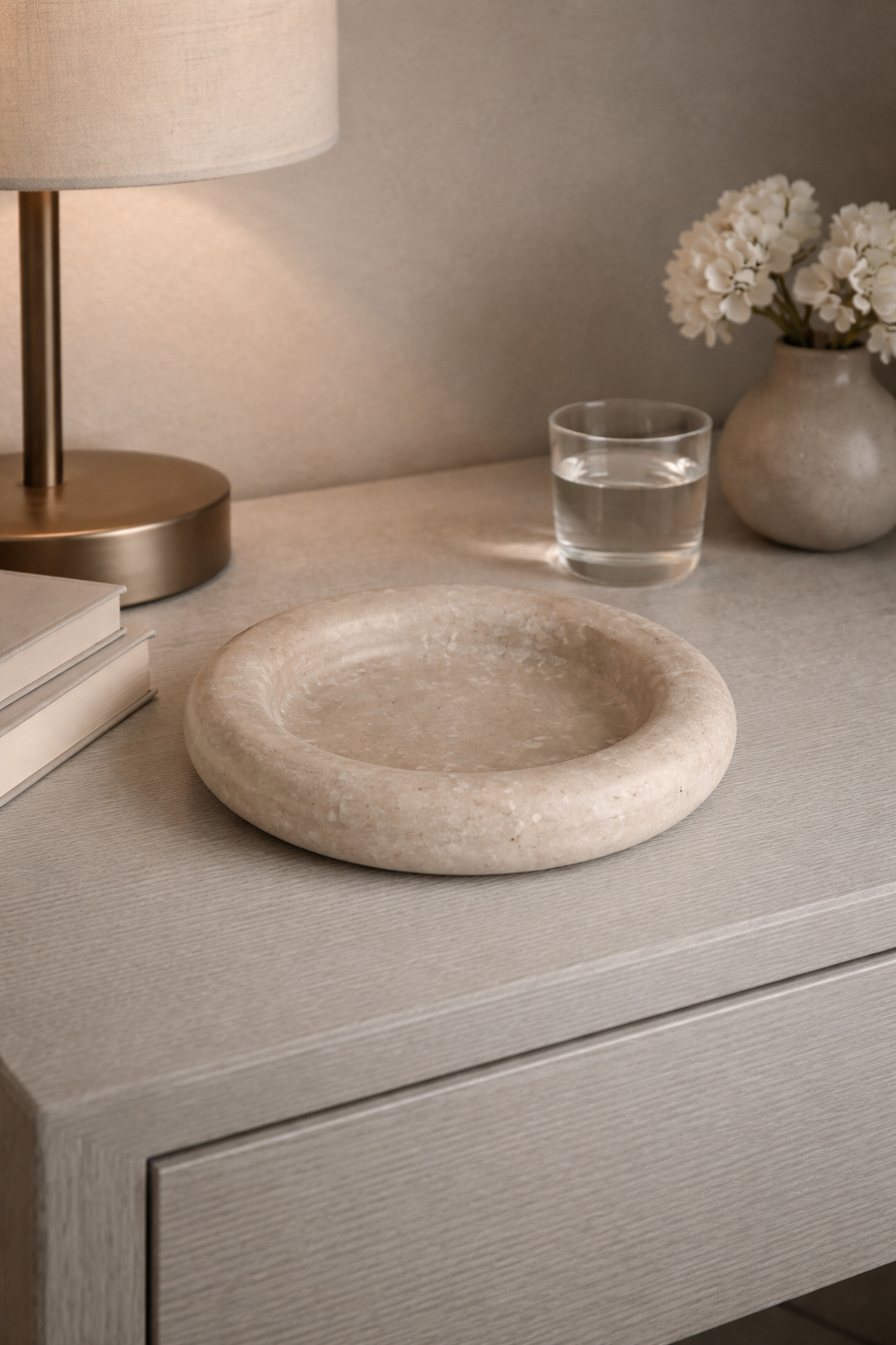Beige Travertine Round Catchall
