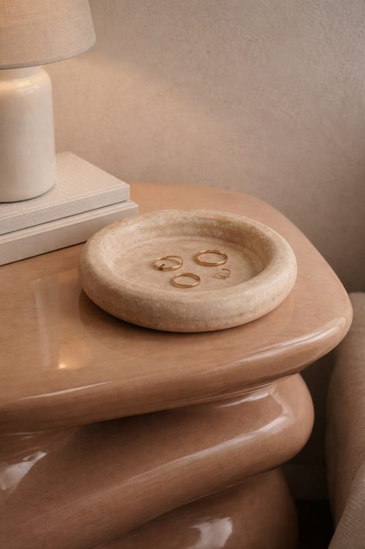 Beige Travertine Round Catchall