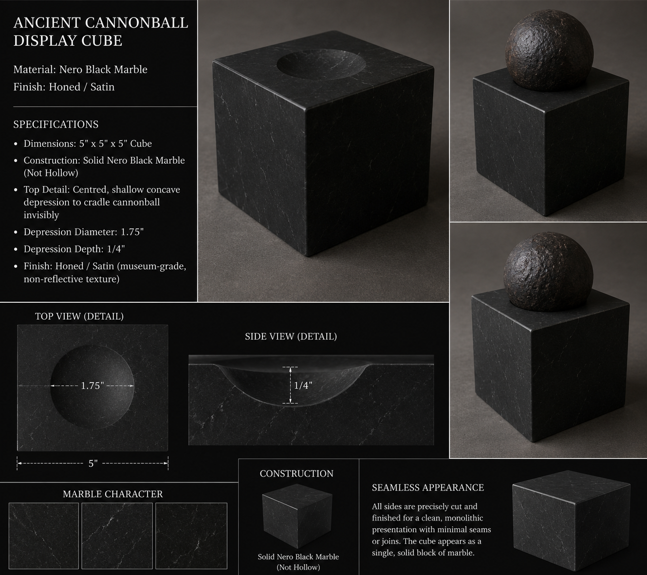 Nero Marquina Marble Bookend