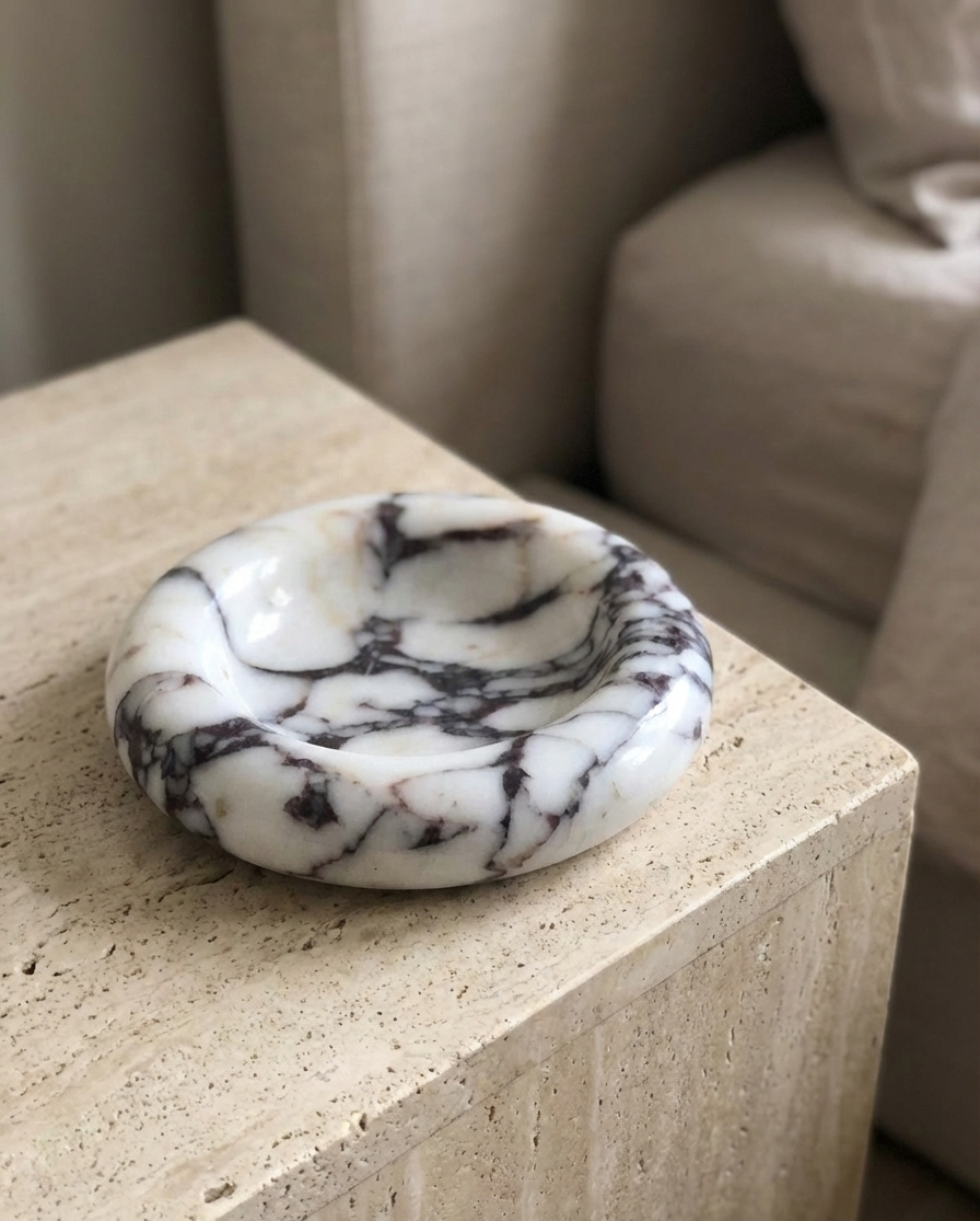 Polished Calacatta Viola Marble Decorative Bowl