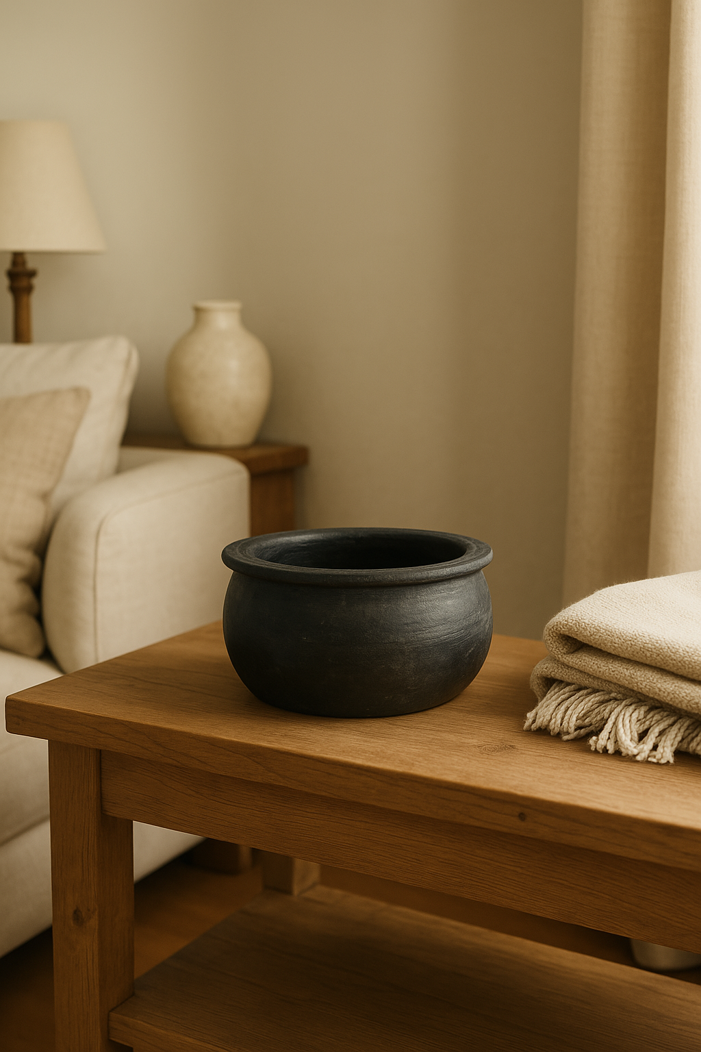 Black Rustic Unglazed Terracotta Pot