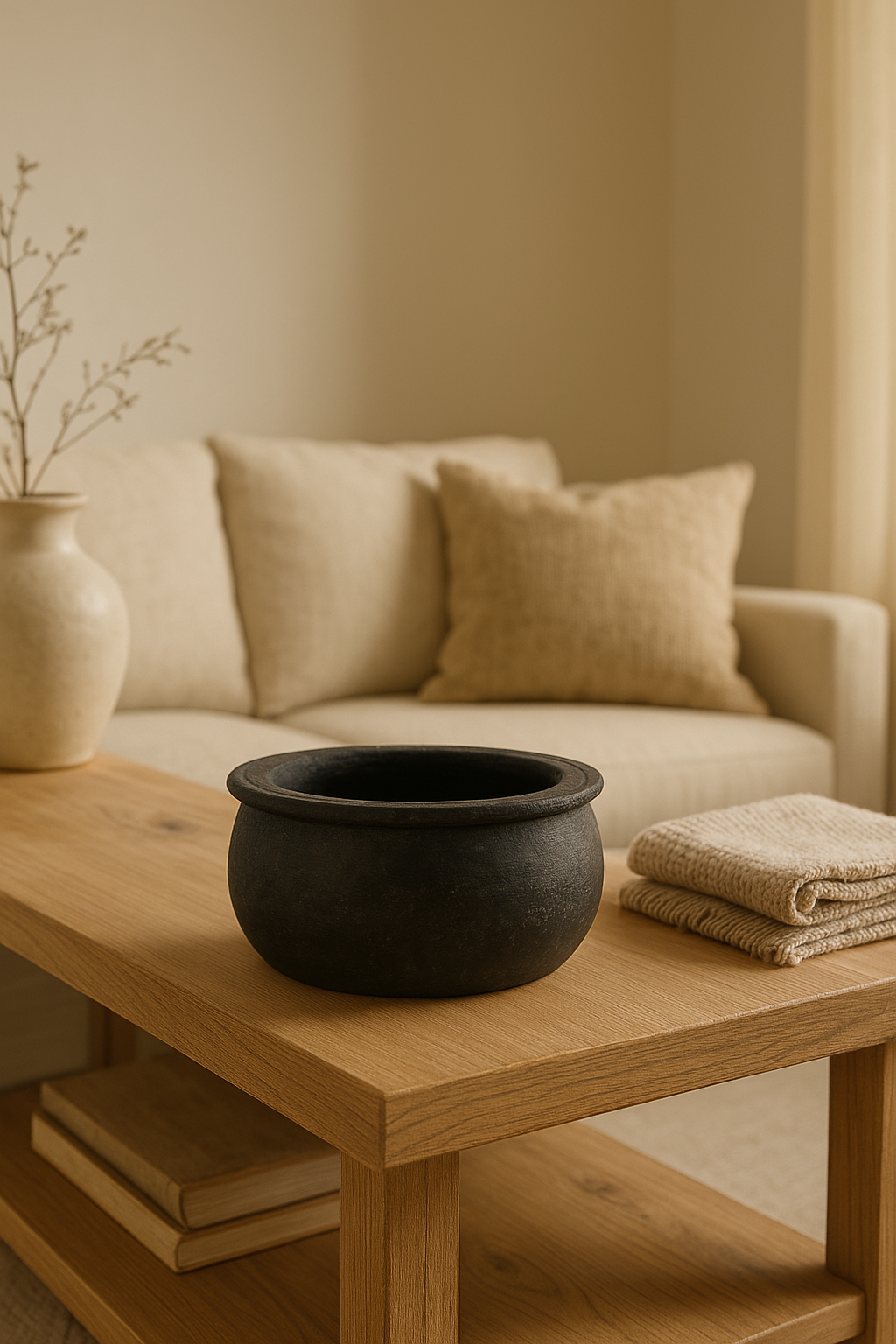 Black Rustic Unglazed Terracotta Pot