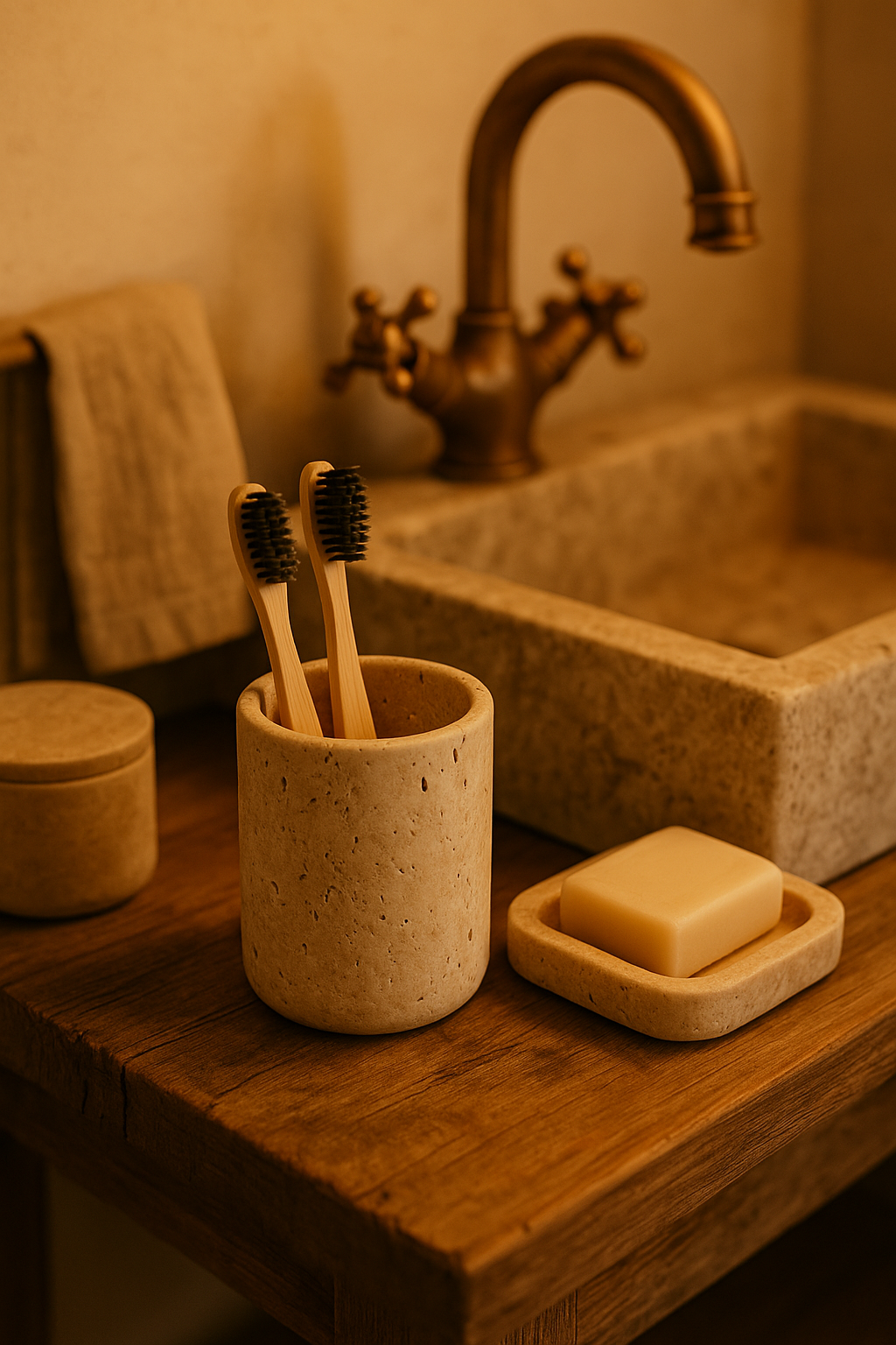 Travertine Toothbrush Holder