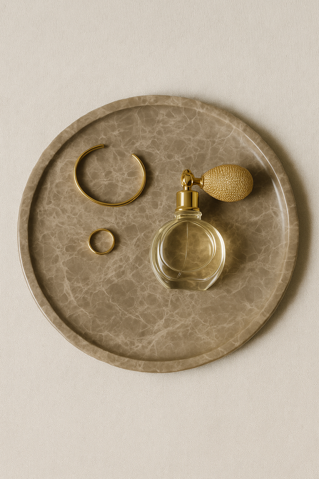 Polished Round Taupe Marble Tray