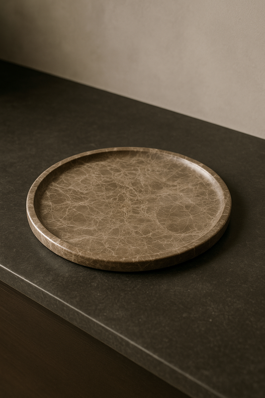 Polished Round Taupe Marble Tray
