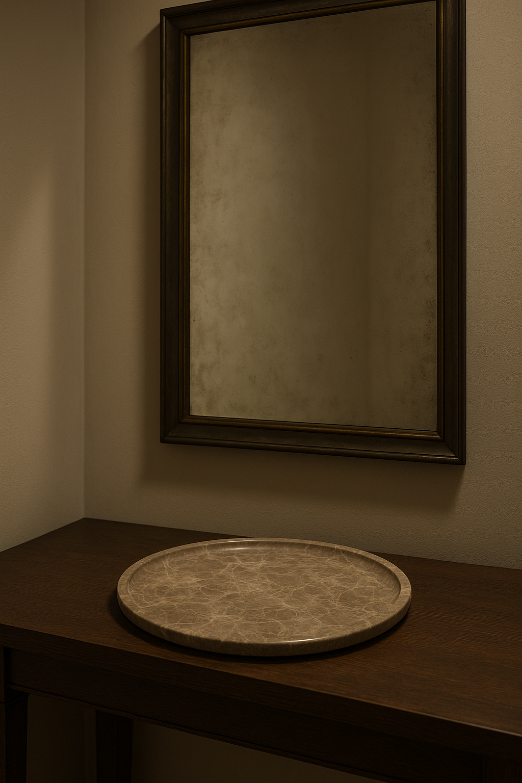 Polished Round Taupe Marble Tray