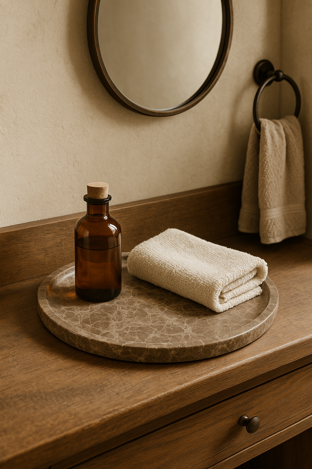 Polished Round Taupe Marble Tray