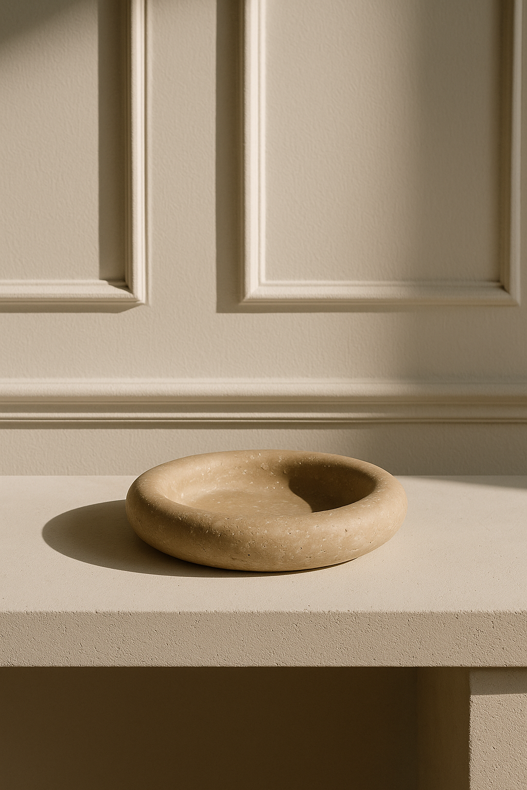 Beige Travertine Round Catchall