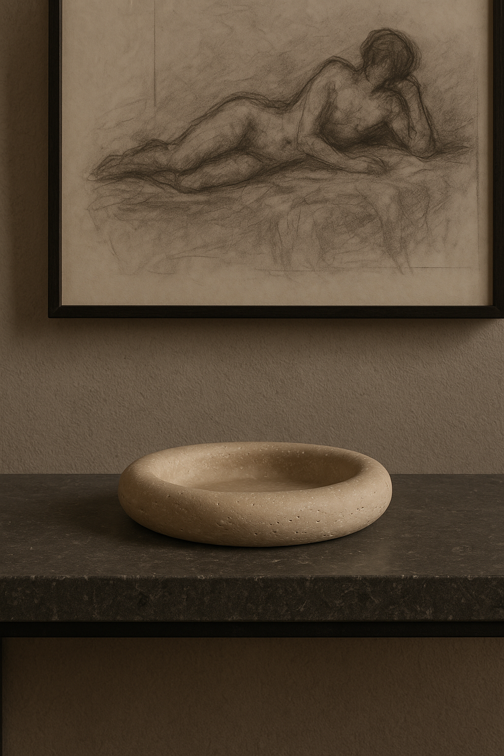 Beige Travertine Round Catchall