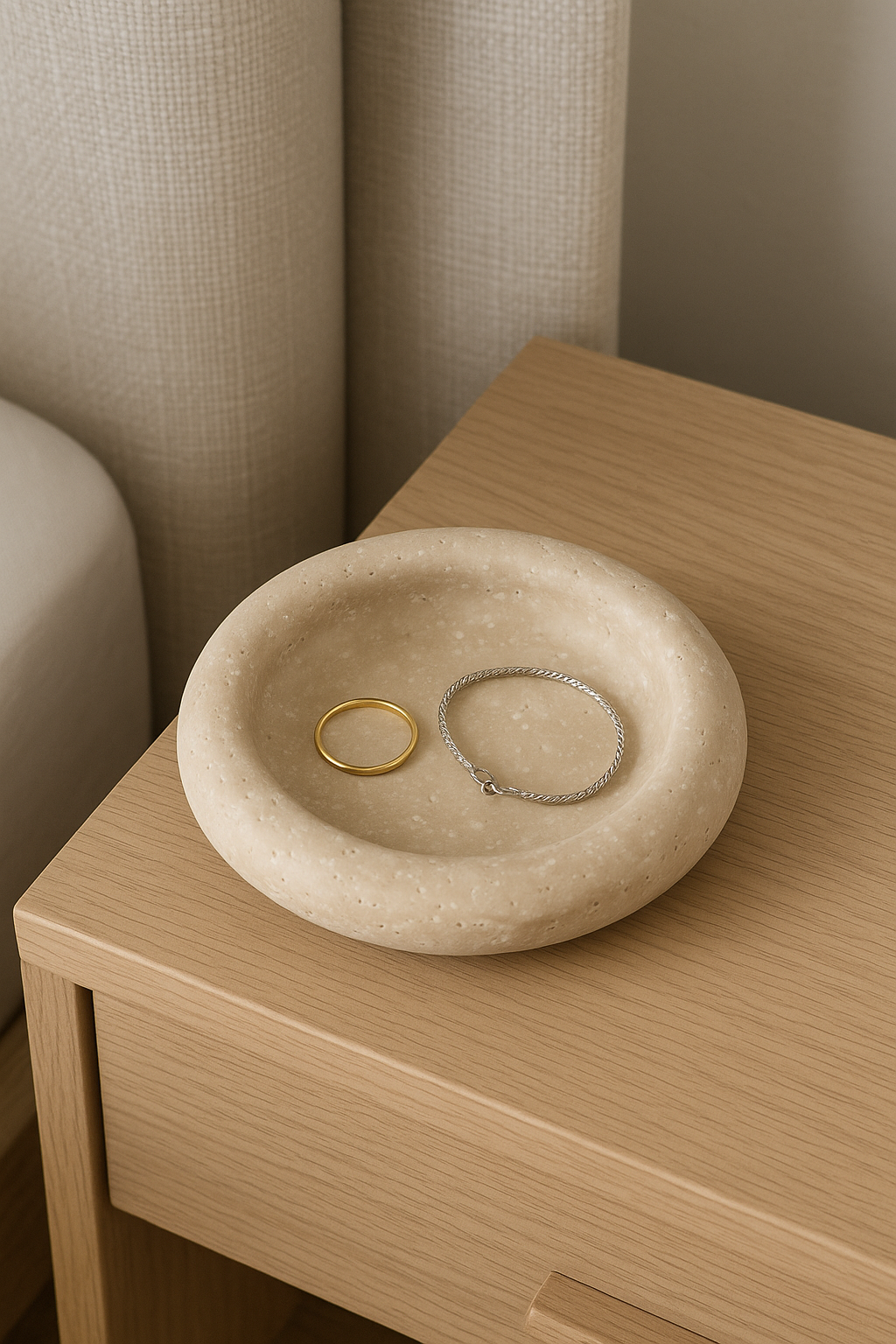 Beige Travertine Round Catchall