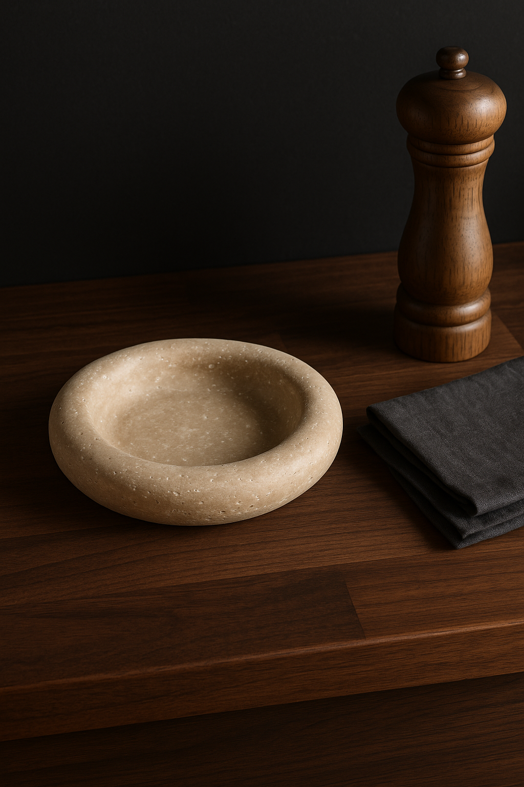 Beige Travertine Round Catchall