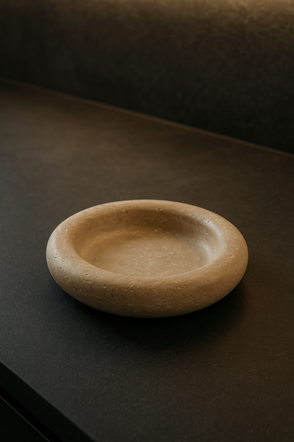 Beige Travertine Round Catchall