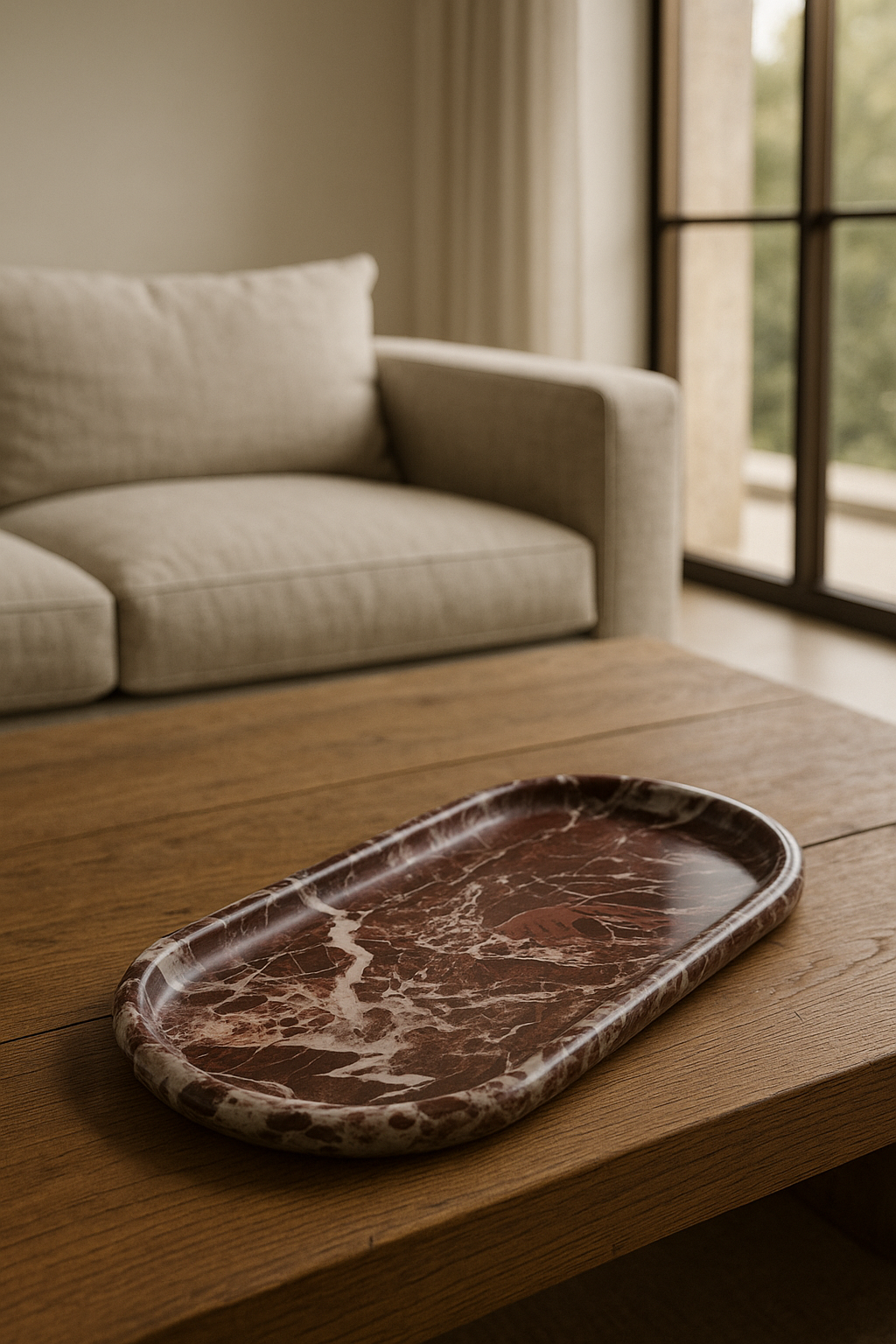 Rosso Levanto Marble Oval Tray